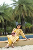 Cotton Blend Printed Kurta with Pant for Women 