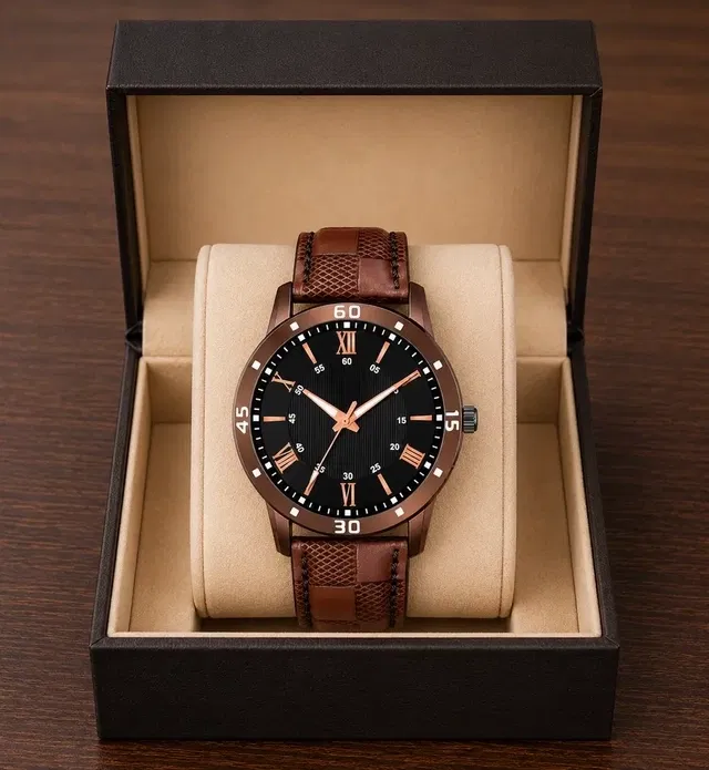 PU Strap Brown Dial Analog Watch for Men, Brown