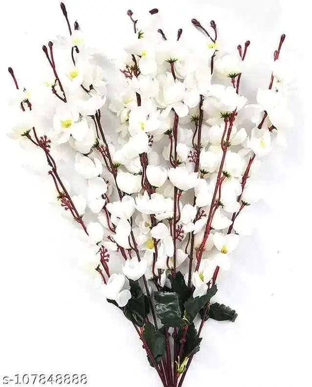 Polyester Artificial Flowers Bunch (White & Green)