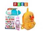 Combo of Fabric School Bag, Water Bottle, Lunch Box with All in One Book for Kids 