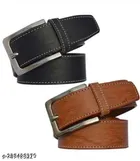 Leather Belts for Men (Pack of 2) (Black & Brown, 26)