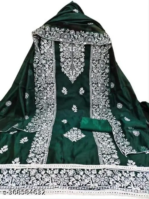 Embroidered Floral Patiala Suits for Women (Green, Un Stitched)