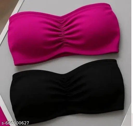 Bandeau/Tube Bra with Bows for Women, Pack of 2 (Multicolor, M)