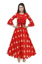 Three Quarter Sleeves Gown for Girls (Red, 3-4 Years)