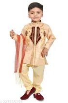 Cotton Blend Sherwani for Boys (Peach, 0-1 Years)