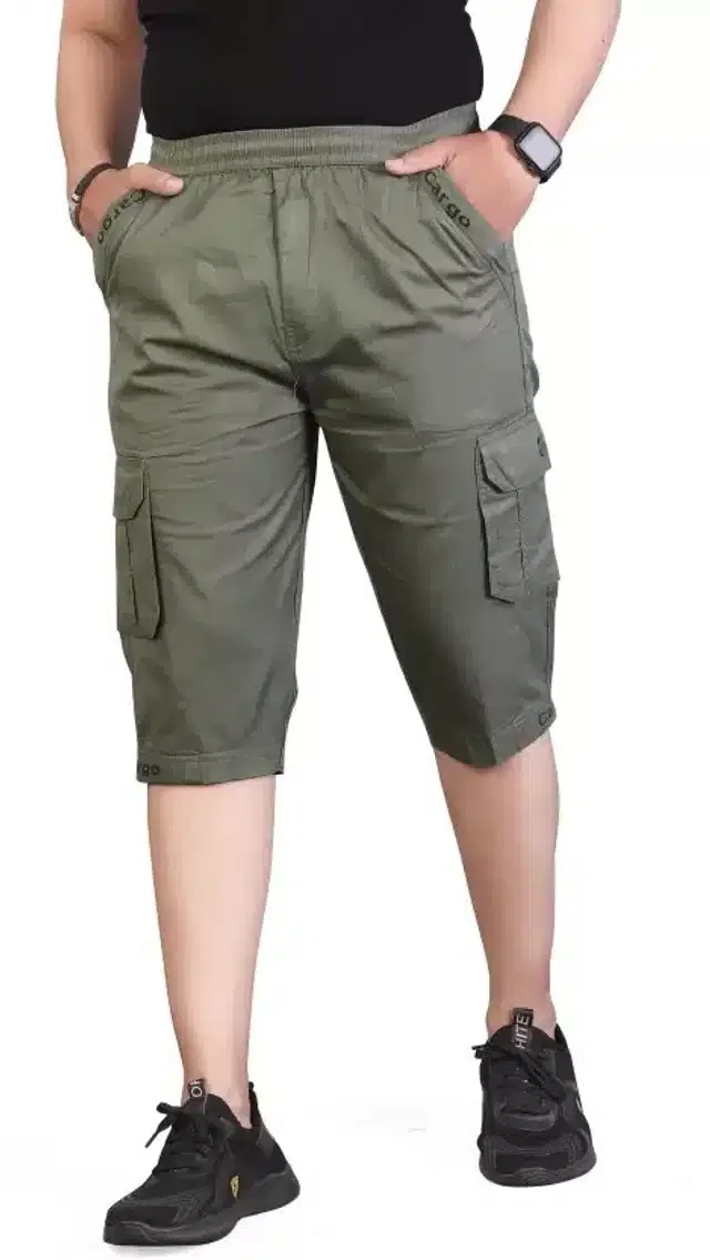 Cotton Cargo Three Fourths Pant for Men (Olive, 36)