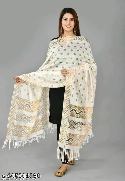 Jacquard Printed Dupatta for Women (Off White)