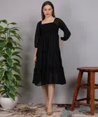 Georgette Solid Flared Dress for Women (Black, 36)