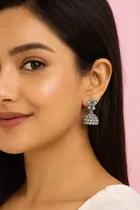 Women's Designer Gold & Silver-Tone Fancy Jhumka Earrings Set 