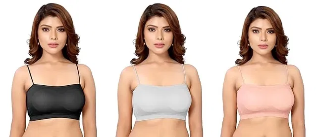 Cotton Blend Lightly Padded Wire Free Sports Bras for Women (Multicolor, 32) (Pack of 3)
