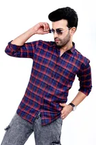 Cotton Blend Checked Shirt for Men, Red 