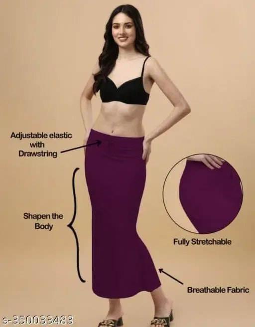 Fishcut Saree Shapewear Petticoat for Women, Wine (XL)