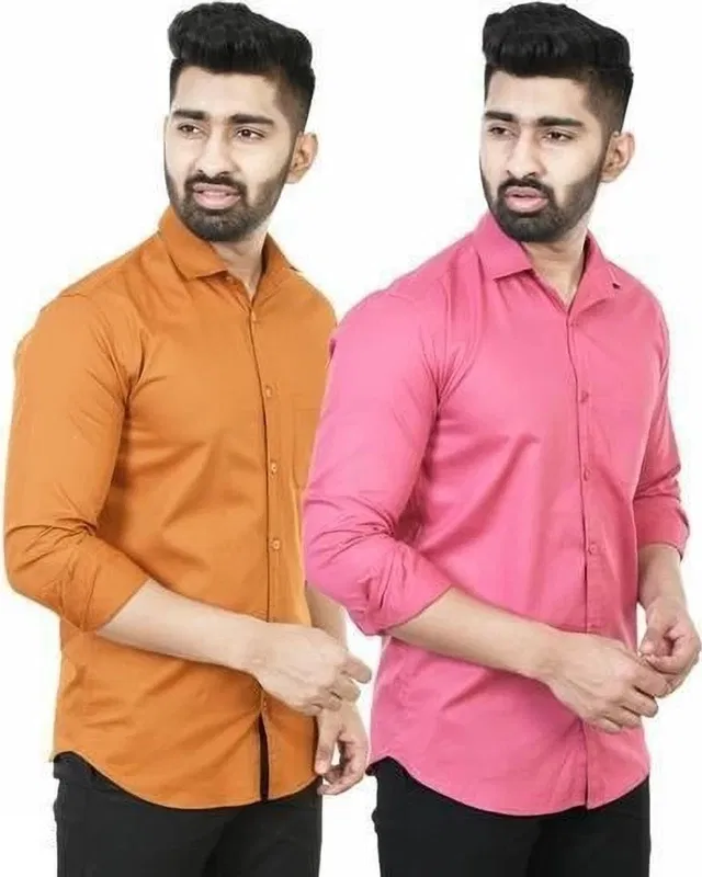 Cotton Blend Solid Shirts for Men, Multicolor (XXL)