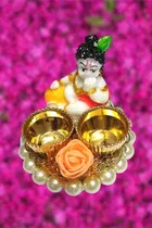 Metal Decoretive Pooja Thali, Multicolour Pack of 1