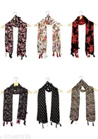 Chiffon Scarves for Women, Black, Pack of 6