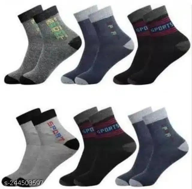 Cotton Blend Socks for Unisex (Multicolor, Pack of 6)