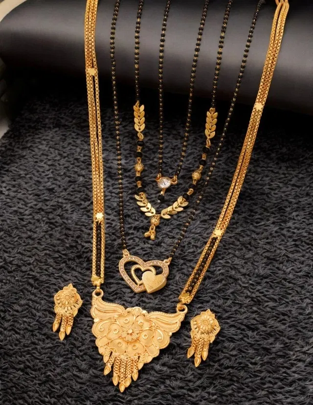 Combo of 4 Pcs Mangalsutras with Earrings Set for Women (Gold, Set of 5)