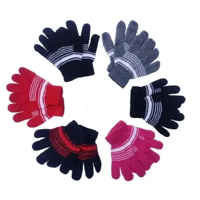 Woolen Gloves Assorted for Kids (Multicolor, Set of 6)