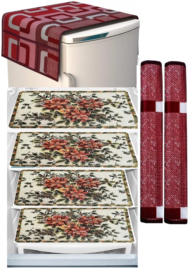 Knit 7 Pcs Fridge Cover Set (Multicolor, Set of 1)