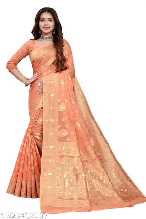 Cotton Zari Woven Saree for Women (Orange, 6.3 m)