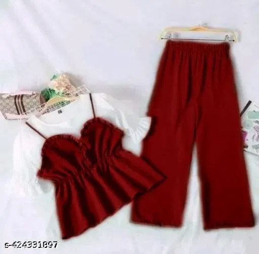 Polyester Solid Clothing Set for Girls, Maroon (8-9 Years)