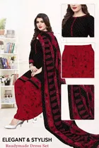Floral Print Unstitched Suit Fabric for Women & Girls, Black & Red