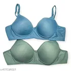 Cotton Solid Bra for Women & Girls, Green & Blue, Pack of 2 