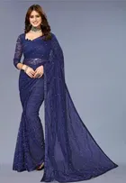Net Solid Saree for Women 