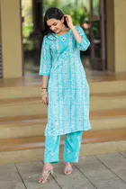 Cotton Blend Printed Kurta with Pant for Women 