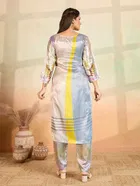 Cotton Blend Printed Kurti With Pant & Dupatta for Women, Multicolor 