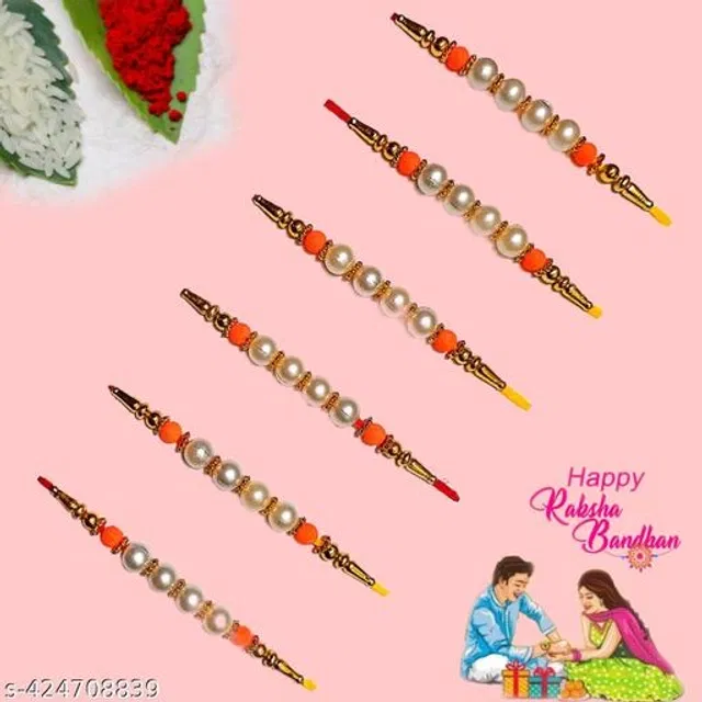 Handmade Designer Rakhi with Roli Chawal (Multicolor, Pack of 6)