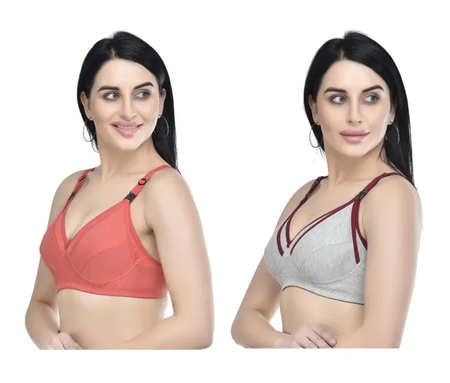 Cotton Blend Solid Non Padded Feeding Bras for Women (Multicolor, 38) (Pack of 2)