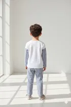 Cotton Blend Printed Clothing Set for Kids, White & Blue 
