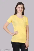 Cotton Solid T-Shirt for Women, Yellow 