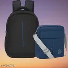 Polyester Backpack with Cross Body Bag for Men, Black, Set of 2