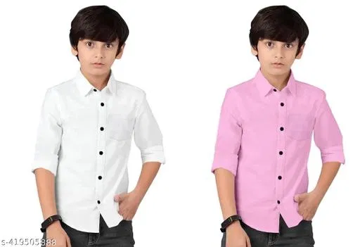 Solid Cotton Long Sleeve Shirt for Boys, Pack of 2 (Multicolor, 6-7 Years)