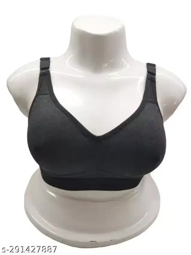 Cotton Solid Bra for Women (Black, 34)