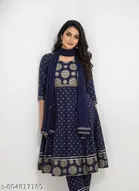 Embroidered Art Silk Gown Kurta Set for Women 