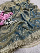 Bollywood Satin Butti Embroidered Saree for Women 