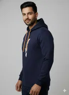 Fleece Printed Hoodie for Men ,Navy Blue 