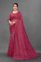 Net Solid Saree for Women 