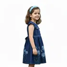 Denim Printed Frock  For Girls, Blue 