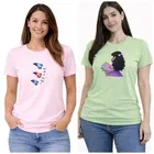 Cotton Blend T-shirt for Women, Green & Pink, Pack of 2 