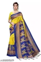 Art Silk Printed Saree for Women (Yellow, 6 m)