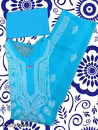 Georgette Embroidered Kurti for Women (Sky Blue, M)