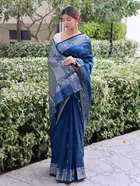 Litchi Silk Zari Woven Saree for Women, Aqua Blue 