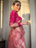Litchi Silk Woven Design Saree for Women, Pink 