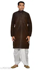 Dupion Silk Solid Kurta with Dhoti for Men 