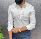 Full Sleeves Solid Shirt for Men (White, M)