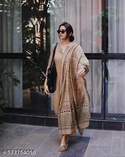 Kurta Set for Women (Brown, M)
